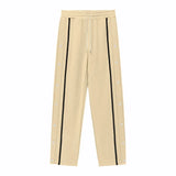 WIAOFELLAS  -  Daily Casual Loose Men Pant Buttons Patchwork Design Streetwear Straight Leg Trousers Lace-up Elastic Waist Harajuku Track Pants