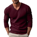WIAOFELLAS  -  Autumn and Winter Men's Sweater V-neck Slim Solid Color Simple Versatile Long-sleeved Sweater Men's Pull-up Stretch Base Shirt