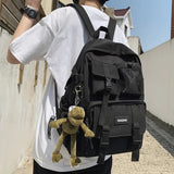 WIAOFELLAS  -  Unisex School Backpack Black Nylon Anti Theft Large Students Laptop Rucksack Sweethearts Casual Travel Chic Korean Mochilas