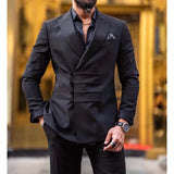 Wiaofellas  -  Classic Black Men Suits 2 Piece New Fashion Peak Lapel Business Casual Wear Party Wedding Groom Tuxedo Blazer with Pants 