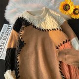 WIAOFELLAS  -  Splicing Contrasting Sweaters Men Autumn Winter Deer Plush Soft Loose Knit Tops Korean Style Trendy Knitwear Fashion Streetwear