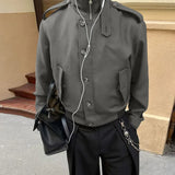 WIAOFELLAS  -  Men Jackets Solid Color Stand Collar Long Sleeve Zipper Button Male Coats Streetwear Fashion Casual Jackets Outerwear