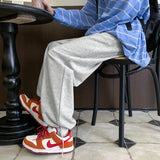 WIAOFELLAS  -  Trendy White Dstring Trousers for Men Casual Loose Fit Low Waist Long Pants Youthful Energy Sle Summer Thin Material