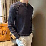 WIAOFELLAS  -  Fashion Fall Spring Solid Knitted Pullover Streetwear 2024 Casual Long Sleeve Knitwear Sweater O-Neck Button Jumper Men Clothing