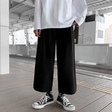 WIAOFELLAS  -  Wide Leg Pants Men Drape Straight Loose Harajuku Vintage Japan Style Ankle-length Trousers Cozy Versatile Black Pantalones Male