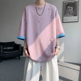 WIAOFELLAS  -  Summer Hip Hop Hole T-Shirts Men Loose O-Neck Short Sleeve Streetwear Tshirt Male Youthful Vitality Casual Patchwork Tees Tops