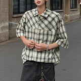WIAOFELLAS  -  New Korean Style Men's Shirts Short Sleeve Plaid Design Lapel Summer Menswear Loose Single Breasted Male Tops 2025