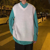 WIAOFELLAS  -  New Autumn Winter Men V-neck Sleeveless Tops Male Oversize Loose Sweater Vest Men's Solid Color Casual Waistcoat A299