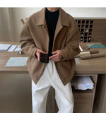 WIAOFELLAS  -  Korean Short Woolen Coat Men's Spring and Autumn Elegant Jacket 2025 New Solid Color Trendy Cool Button Lapel Coat