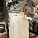 Wiaofellas Solid Color Suit Pants Spring Autumn Versatile Fashion Business Casual Loose Pants Loose Straight Wide Leg Trousers Thin