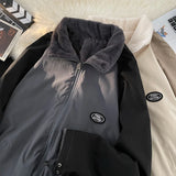 Wiaofellas - Men's Lamb Wool Cotton Tops Women Winter Velvet Thickened Warm Coat Loose Jackets Zipper Stand Collar Casual Pockets Parkas