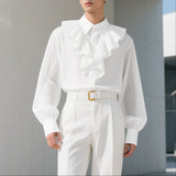 WIAOFELLAS  -  Men Shirt Solid Color Ruffle Lapel Long Sleeve Casual Men Clothing Loose Elegant Streetwear Fashion Male Shirts
