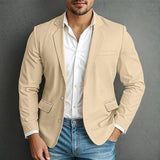 Wiaofellas  -  Vintage Buttoned Lapel Suit Jackets For Men Spring Fall Casual Solid Color Waffle Outerwear Mens Streetwear Vintage Jacket Coats