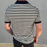 WIAOFELLAS  -  Men's Summer Knit Polo Shirt Vintage Striped Print Knitted Tees Shirt Fashion Casual Lapel Short Sleeve Tops Male Clothing