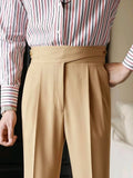 Wiaofellas  -  Trousers Men Spring Autumn New Fashion Belt-up High Waist Slim Pants Men Business Casual Solid Color Straight Pants