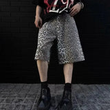 WIAOFELLAS  -  American Retro Wide Leg Leopard Print Jeans Shorts Men Women Design Summer Casual Loose Straight Cut Pants