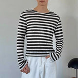 WIAOFELLAS  -  Men Striped T Shirt O-neck Long Sleeve Fashion Casual Men Clothing Streetwear Knitted Korean Style Tee Tops