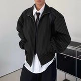 WIAOFELLAS  -  Men Jackets Striped Lapel Long Sleeve Zipper Loose Casual Male Coats Streetwear Fashion Leisure Thin Jackets Men S-5XL