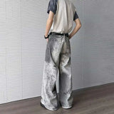 WIAOFELLAS  -  Fashion Summer Men's Irregular Graffiti Wash High Street Denim Pants Trendy Straight Loose Wide Leg Jeans Male