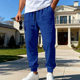 Wiaofellas  -  Men's Waffle Knit Cargo Sweatpants Drawstring Elastic Waist Multi-Color Casual Jogger Pants