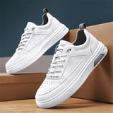 WIAOFELLAS  -  Men's Flat Lace-up Classic Series Solid Color Anti-slip Student Vulcanized Sports Shoes Trend Casual Leather Skateboard Shoes