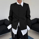 WIAOFELLAS  -  Men Blazer Solid Color O-neck Long Sleeve Button Casual Male Suit Streetwear 2026 Spring Fashion Leisure Thin Coats Men