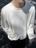 Wiaofellas  -  Spring New Casual Long Sleeve Sweatshirts Men Stylish Solid Color Textured Pullover Tops Mens Vintage Crew Neck T Shirts