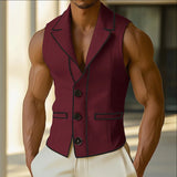 WIAOFELLAS  -  Men Vests Patchwork Lapel Sleeveless Button Casual Male Waistcoats Color-block Streetwear 2025 Fashion Vests Men S-5XL