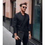 Wiaofellas  -  New Fashion Black Buckle Men Suit With Belt Set Terno Masculino Groom Prom Slim Fit Blazer Custom Made 2 Pieces(Jacket+Pants)