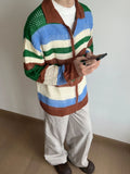 Wiaofellas  -  Contrast Color Striped Dual Zippers Cardigan Japanese Hollow Out Men and Women Jackets Y2k Aesthetic Streetwear Women Tops