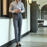 WIAOFELLAS -  Men Spring Autumn New Fashion Slim Fit Formal Trousers Mens Business Casual Suit Pants Male Long Solid Color Pants W205
