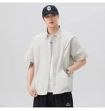 WIAOFELLAS  -  Men's Summer Solid Color Short-Sleeve Shirt - Relaxed Drop-Shoulder Casual Top, Textured Design for Smart-Casual Wear