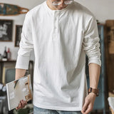 WIAOFELLAS  -  Retro T-shirt Men's Loose Open Neck Long Sleeved Base Shirt Top Trendy