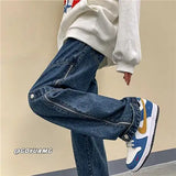 WIAOFELLAS  -  New Jeans for Men Loose and Trendy High Street Wide Leg Pants Trendy Brand Side Zipper Straight Leg Work Pants