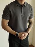 WIAOFELLAS  -  Fashionable Mens Slim Fit Polo Shirts Short Sleeve Button Turn-down Collar Polo Shirt Spring Summer Casual Men Solid Color Polos