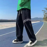 WIAOFELLAS  -  Autumn Retro Letter Print Corduroy Pants For Men Korean Fashion Baggy Trousers Casual Y2K Streetwear Pantalon Hommes Sweatpants