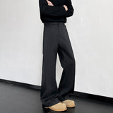 WIAOFELLAS  -  Korean Fashion Spring Autumn Cargo Trousers Straight Men's Clothing Solid Color Button High Waisted Pockets Cropped Pants