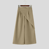 Wiaofellas  -  Men's Wide Leg Pants Solid Color Button Casual Irregular Trousers For Man Streetwear Baggy Leisure Pantalones Pants