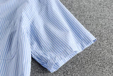 WIAOFELLAS  -  Summer small fresh retro striped short-sleeved shirt men's simple pocket design loose all matching youth thin shirt