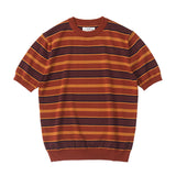 WIAOFELLAS  -  Vintage striped T-shirt High-end Lyocell knit Short sleeved men's slim crewneck top Summer