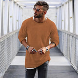 Wiaofellas  -  Spring Men's Casual Solid Color Fashion Knitted Shirt O Neck Long Sleeve Knit Pullover Loose Soft Sweater Coats Men Tops