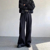 WIAOFELLAS  -  Summer Men's Solid Color Wide-Leg Suit Pants American Fashion Trend High Street Loose Casual Breathable Niche Men's Bottoms