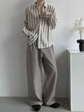 Wiaofellas  -  Korean Style Design Sense Hollow Striped Shirt Men's Casual Loose Iron-free Drooping Long-sleeved Shirt Niche