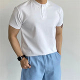 WIAOFELLAS  -  Summer Knitted T-shirt for Men Short Sleeve Round Neck T-shirt Slim Fit Casual Business Tee Tops M-3XL