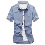 WIAOFELLAS  -  Summer men's Korean-style slim-fit embroidery small mushroom casual short-sleeved stand collar men's shirt