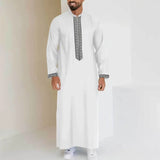Wiaofellas  -  Men's Muslim Robes Middle East Arab Ramadan Islamic Zipper V-neck Loose Clothes Stripe  Casual Long Sleeve Shirt Dress Tunic Top