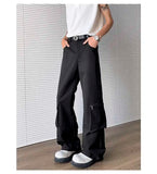 WIAOFELLAS  -  Simple Men's Casual Trousers Solid Color Multi Pockets Zipper Splicing Straight New Wide Leg Male Pants Summer 24K3872