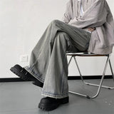 Wiaofellas  -  Vintage Men Straight Leg Jeans Korean Handsome Casual Pants High Street Loose Wide Leg Trousers Vintage Blue Baggy Jeans B275