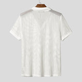 WIAOFELLAS  -  Men Shirt Hollow Out Lapel Short Sleeve Transparent Male Shirts Solid Streetwear Summer 2025 Fashion Casual Camisas