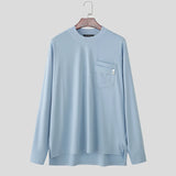 WIAOFELLAS  -  Men T Shirt Solid Color O-neck Long Sleeve Casual Male Tee Tops Streetwear Loose Knitted Fashion Men Clothing S-5XL 2026